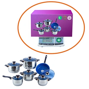 Induction 12 pcs stainless steel pan set microwave cookware kitchenware heavy bottom cooking pot
