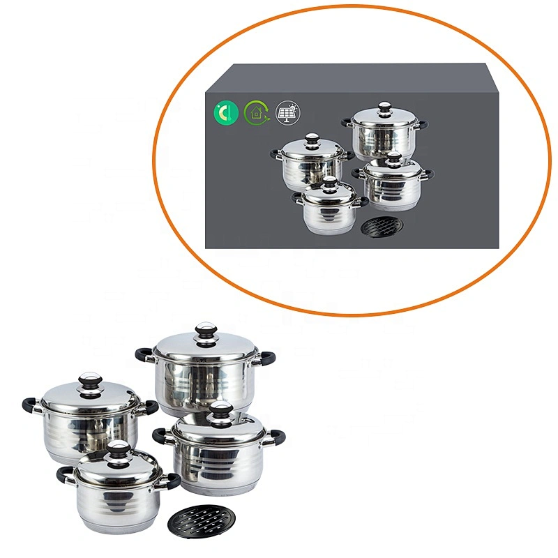8PCS Straight Shape Kitchenware Stainless Steel Cookware Set with Capsule Bottom Cookware