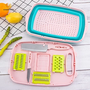Amazon creative kitchen multi purpose cutting board collapsible fruit vegetable Silicone Basket set