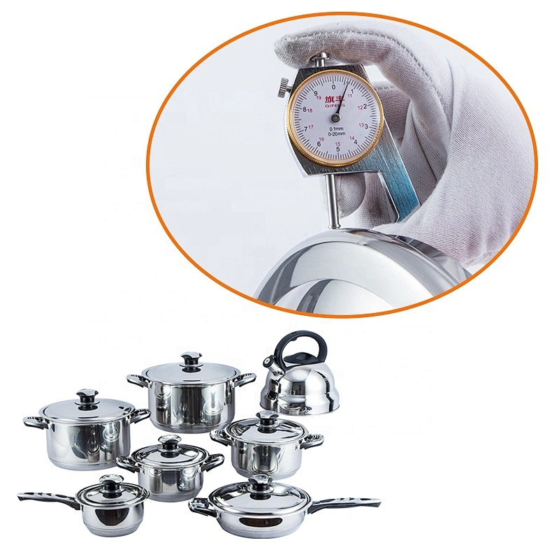 New style 14pcs double handle cookware set surgical stainless steel happy baron cookware set