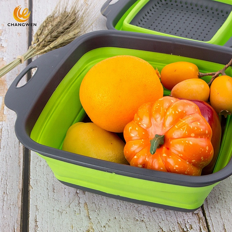 2 sizes Square Foldable Silicone Filter Water Basket Fruit Vegetable Water Draining Basket