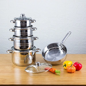 Hot sale high quality stainless steel 10 piece kitchen cookware set with glass lid