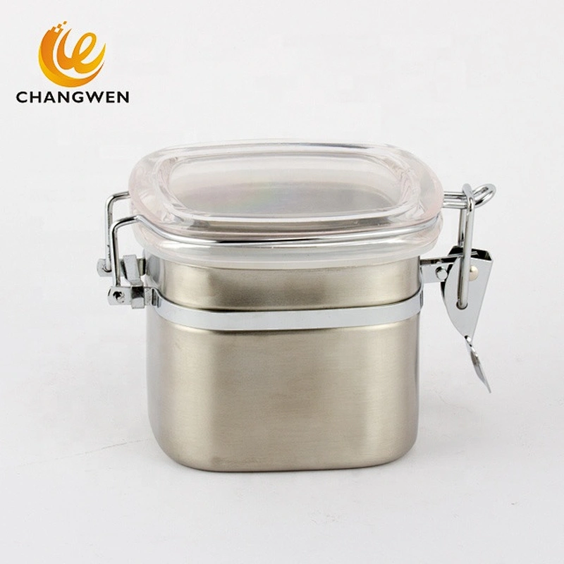 Food Sealed Airtight Square Kitchen Stainless Steel Coffee Sugar Tea Bottles Seasoning Jar Food Storage Canister Jar