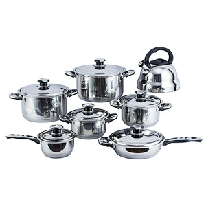 New style 14pcs double handle cookware set surgical stainless steel happy baron cookware set