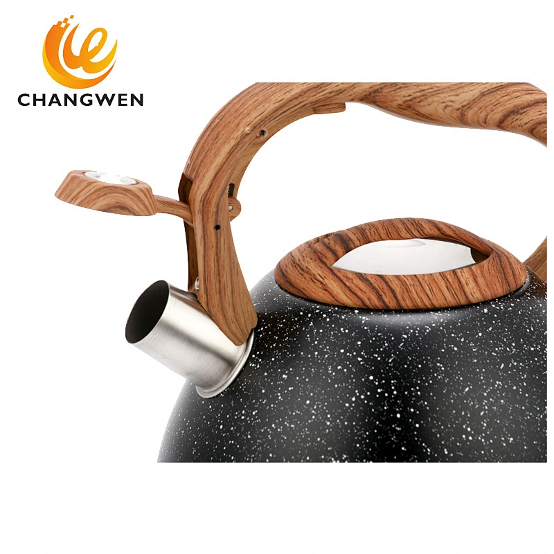 Tea Kettle Natural Stone Finishing with Wood Pattern Handle Loud Whistle Food Grade Stainless Steel Teapot