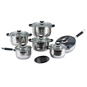 Wholesale Glass Lid Kitchen camping Stainless Steel silicone handle cooking Pot casserole sets