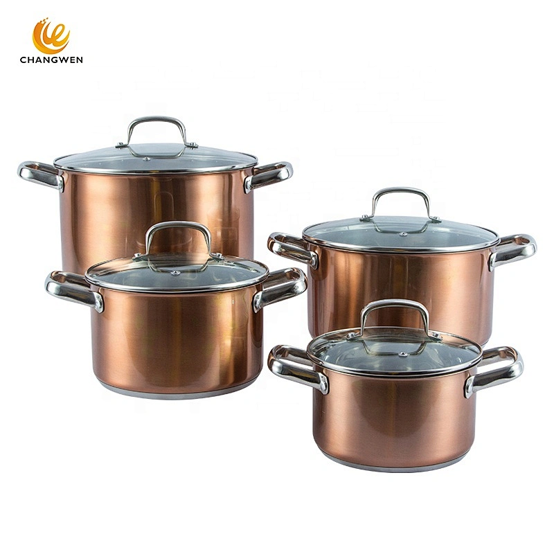 Hot pot wholesale 10 Pcs Stainless Steel Copper cooking pan casserole pot saucepan Cookware Set
