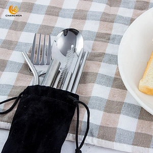 Camping Portable Travel Stainless Steel flatware Fork Spoon Chopsticks Straw Silverware 9 piece Cutlery Set