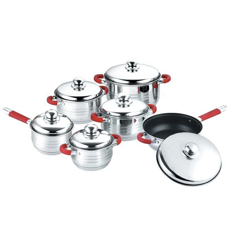 High standard production kitchen wholesale Brand 14pcs colorful stainless steel capsulate bottom cookware set kitchen accessory