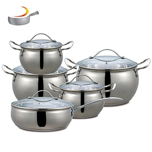 Die cast cooking set 10pcs stainless steel casserole belly shape cookware set with metal lids