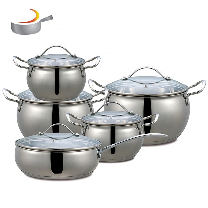 Die cast cooking set 10pcs stainless steel casserole belly shape cookware set with metal lids