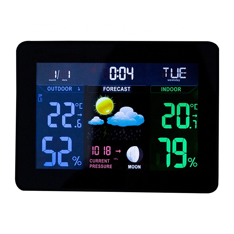 TS-71 Multi-functional LCD Digital Clock Indoor Outdoor Desktop Thermometer Hygrometer Color Weather Station