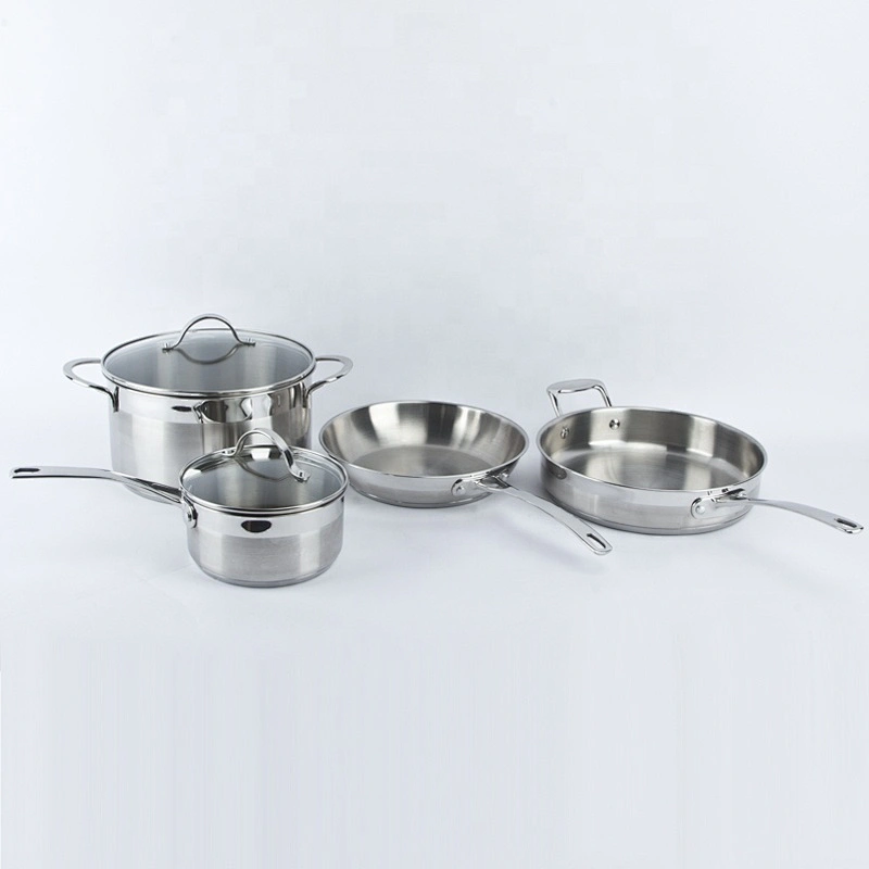 European 4pcs cookware set 304 stainless steel casserole German kitchenware with sauce panan fry pan
