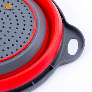 New Design collapsible Silicone Water Drain Basket Folding Fruit Vegetable Water Draining Basket with Long handle
