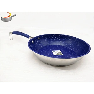 Blue silicone handle frying pan non stick cookware fry pan stainless Steel Frypan Set