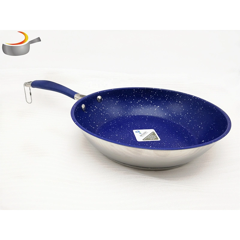 Blue silicone handle frying pan non stick cookware fry pan stainless Steel Frypan Set