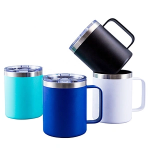 Office Home 14oz Drinking Cup Stainless Steel Insulated Coffee Tumbler Tea Mug with handle and Lid
