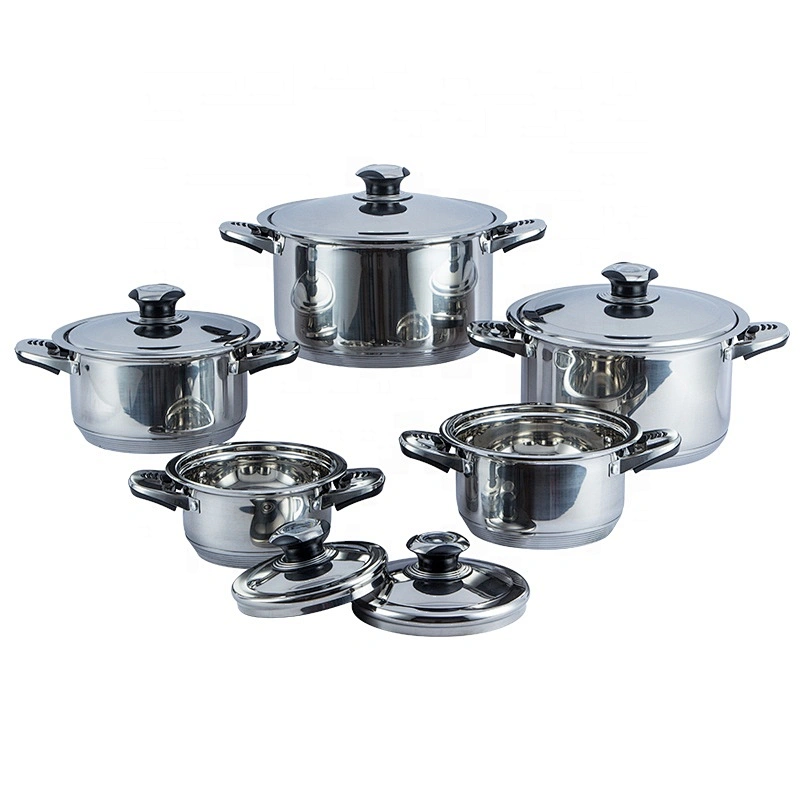 2020 Bakelite and stainless steel combined handle 3ply stainless steel cookware stock pot with ss201 lid