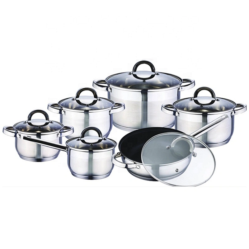Home Kitchen Appliance Mirror Polishing Pan Set Stainless Steel 12pcs Kitchenware Cooking Pot Cookware set