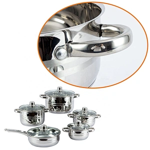 Hot sale high quality stainless steel 10 piece kitchen cookware set with glass lid