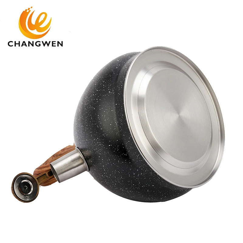 Tea Kettle Natural Stone Finishing with Wood Pattern Handle Loud Whistle Food Grade Stainless Steel Teapot