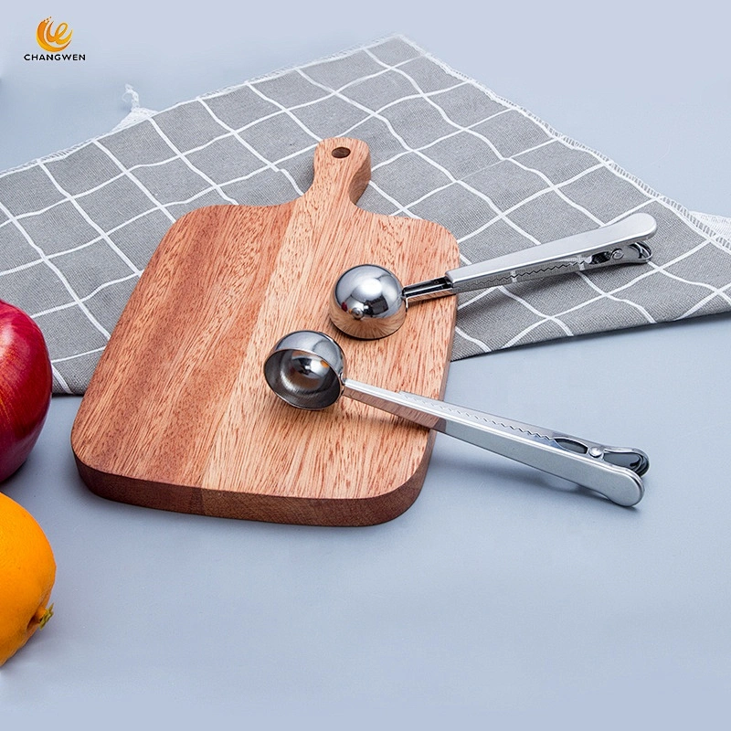 multi function coffee bean measuring scoop long handle tea spoon stainless steel coffee scoops with bag clip