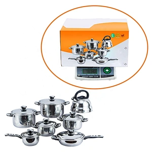New style 14pcs double handle cookware set surgical stainless steel happy baron cookware set