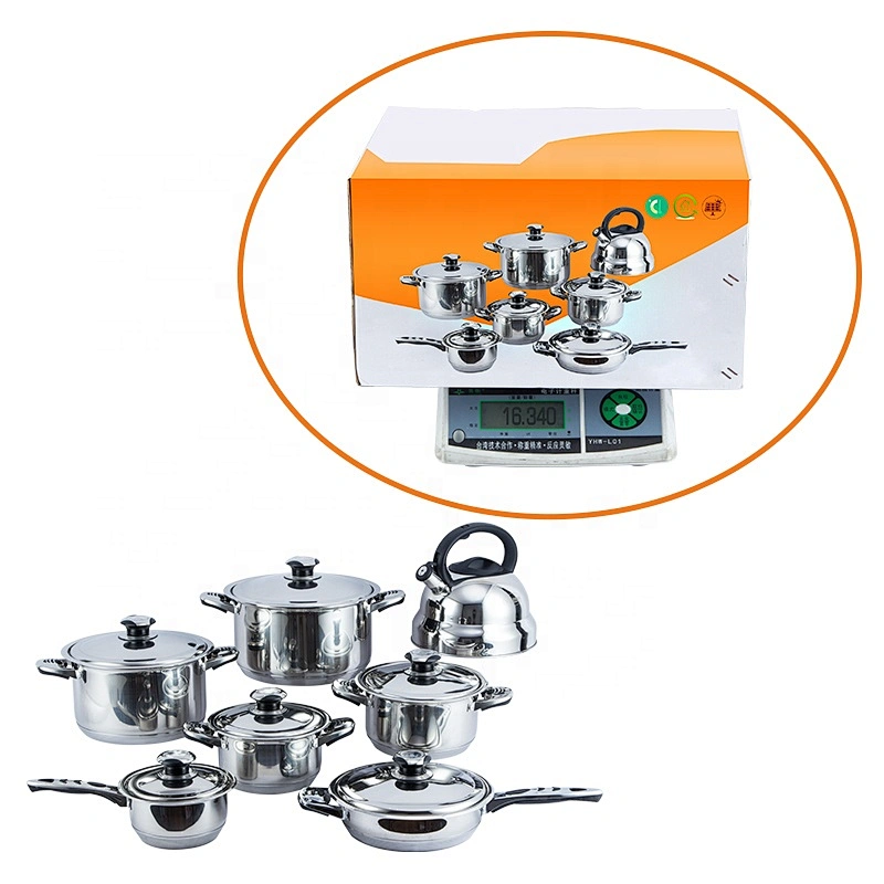 New style 14pcs double handle cookware set surgical stainless steel happy baron cookware set