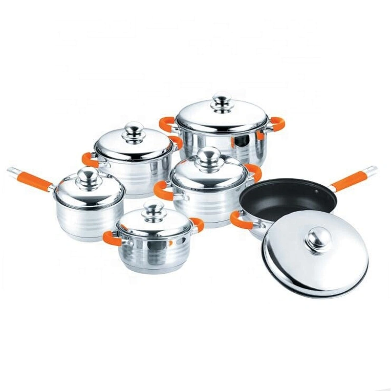 High standard production kitchen wholesale Brand 14pcs colorful stainless steel capsulate bottom cookware set kitchen accessory