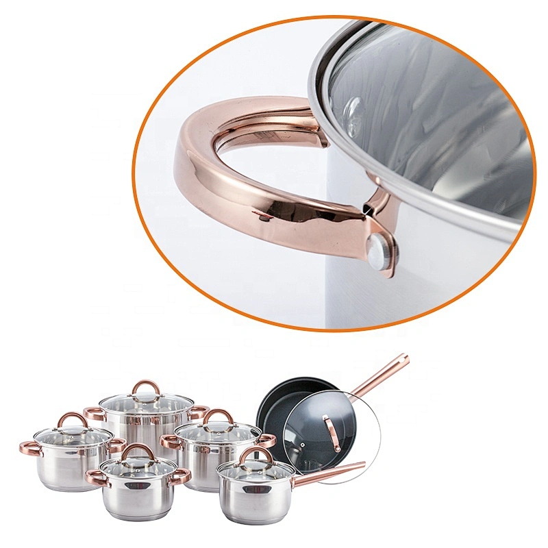 Home Kitchen Appliance Mirror Polishing Pan Set Stainless Steel 12pcs Kitchenware Cooking Pot Cookware set
