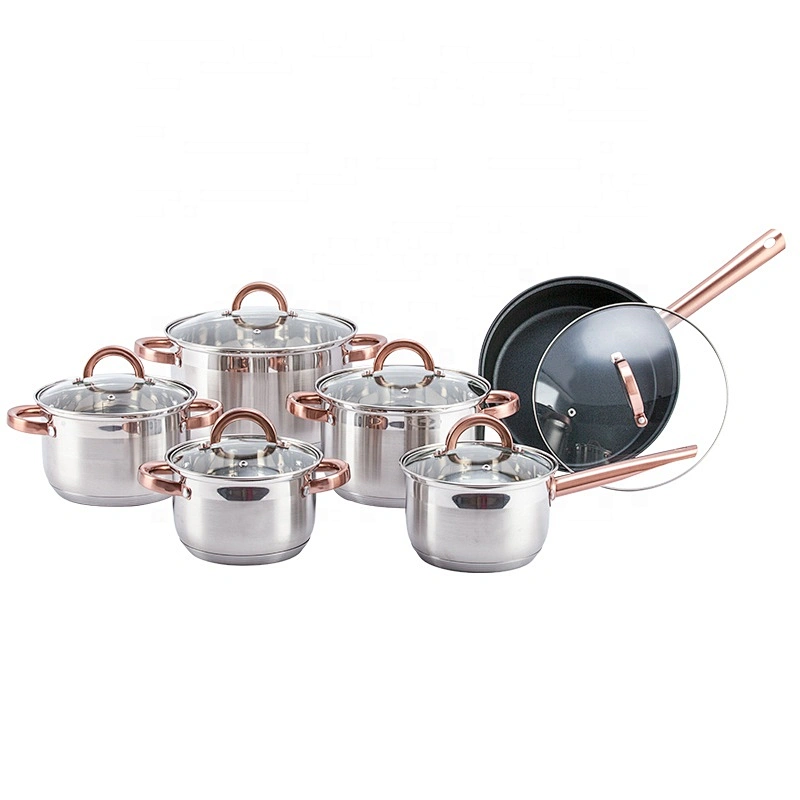 Home Kitchen Appliance Mirror Polishing Pan Set Stainless Steel 12pcs Kitchenware Cooking Pot Cookware set