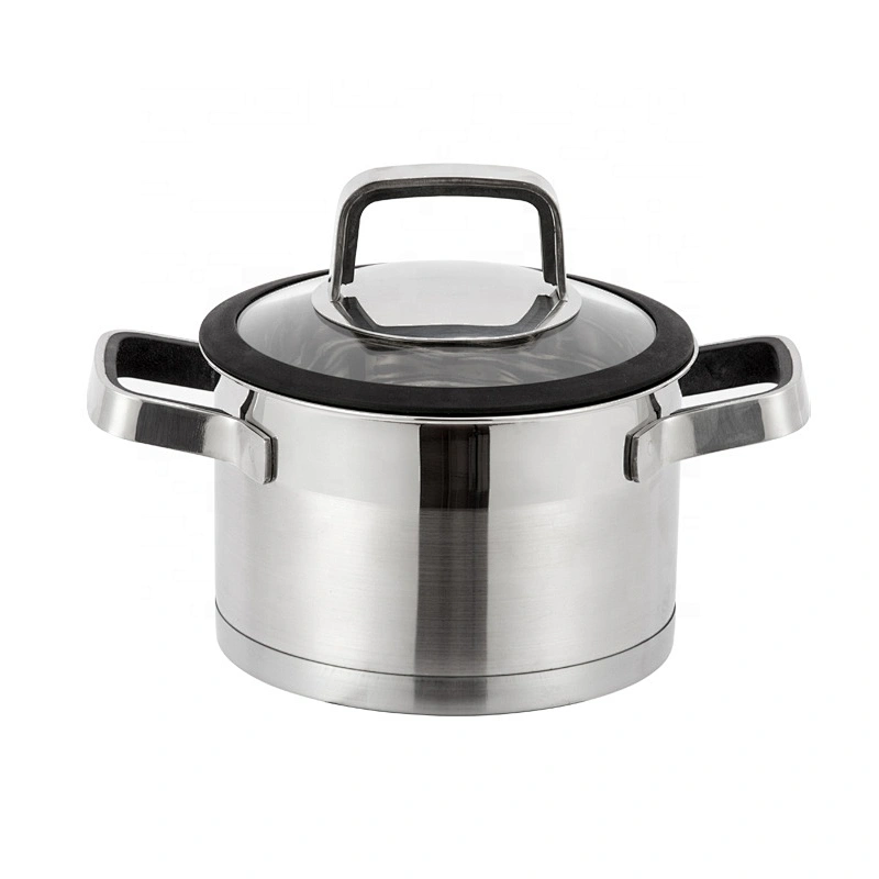 Classic 6pcs 8pcs 10pcs 12pcs Capsule bottom Satin Polish cooking pot set surgical steel cookware with metal lid