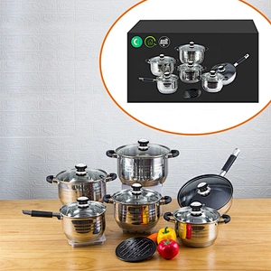 Wholesale Glass Lid Kitchen camping Stainless Steel silicone handle cooking Pot casserole sets