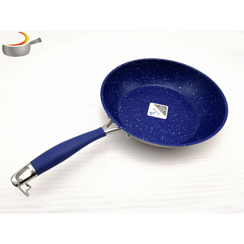Blue silicone handle frying pan non stick cookware fry pan stainless Steel Frypan Set