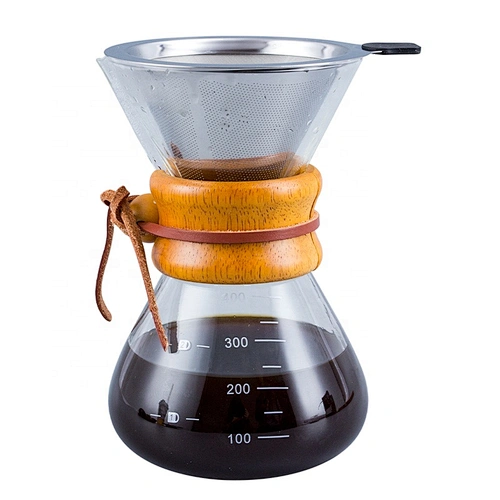 Eco Glass Hand Drip Coffee Maker 400ml heat resistant share glass coffee pot With Stainless Steel Filter