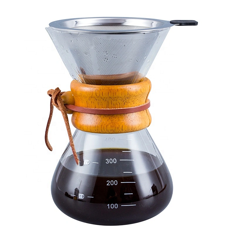 Eco Glass Hand Drip Coffee Maker 400ml heat resistant share glass coffee pot With Stainless Steel Filter