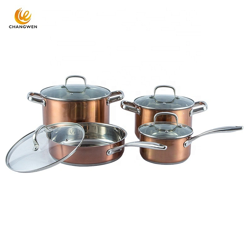Hot pot wholesale 10 Pcs Stainless Steel Copper cooking pan casserole pot saucepan Cookware Set