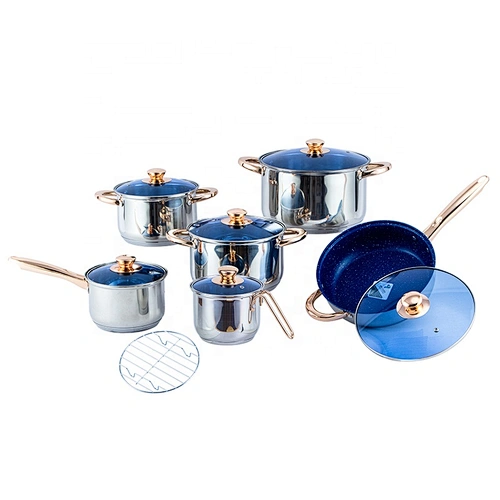 In stock 13pcs belly shape non-stick cookware pot set stainless steel cookware sets