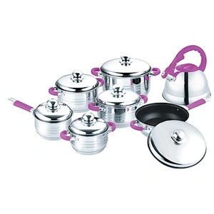 14pcs silicone cookware handles cooking pot and pan set cookware kit cookware sets with SS tea kettle for kitchen