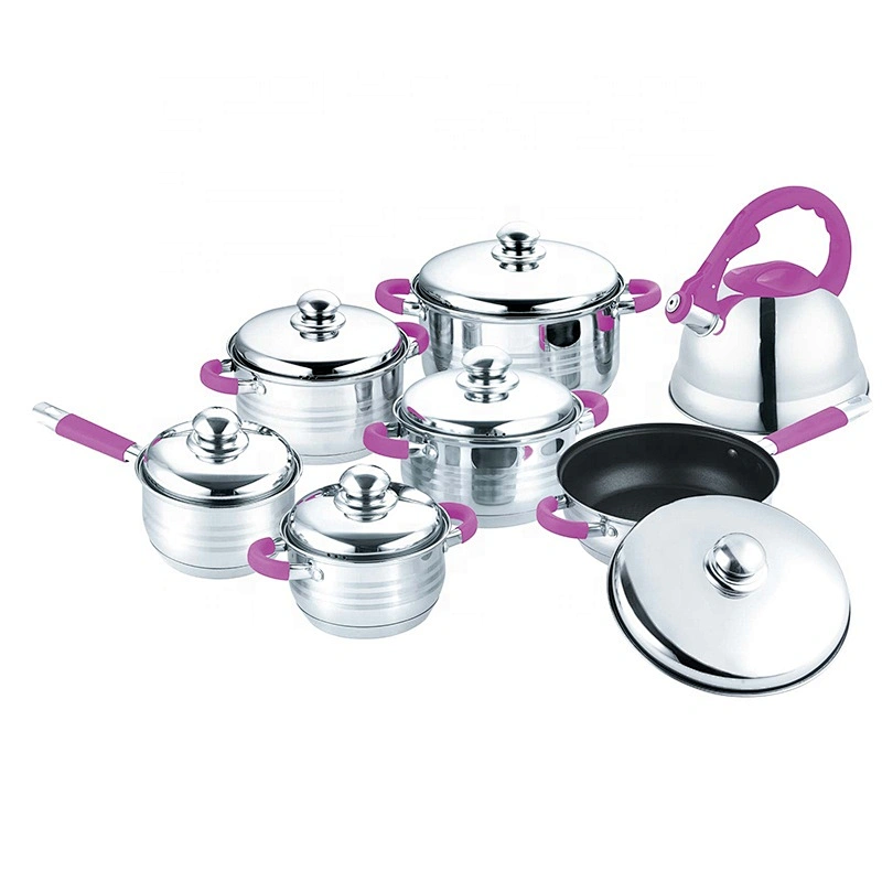 14pcs silicone cookware handles cooking pot and pan set cookware kit cookware sets with SS tea kettle for kitchen
