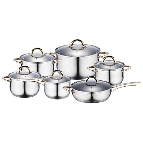 Home Kitchen Appliance Mirror Polishing Pan Set Stainless Steel 12pcs Kitchenware Cooking Pot Cookware set