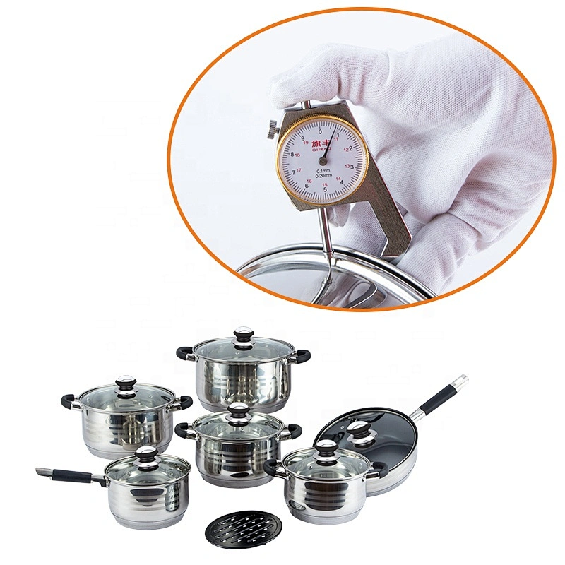 Wholesale Glass Lid Kitchen camping Stainless Steel silicone handle cooking Pot casserole sets