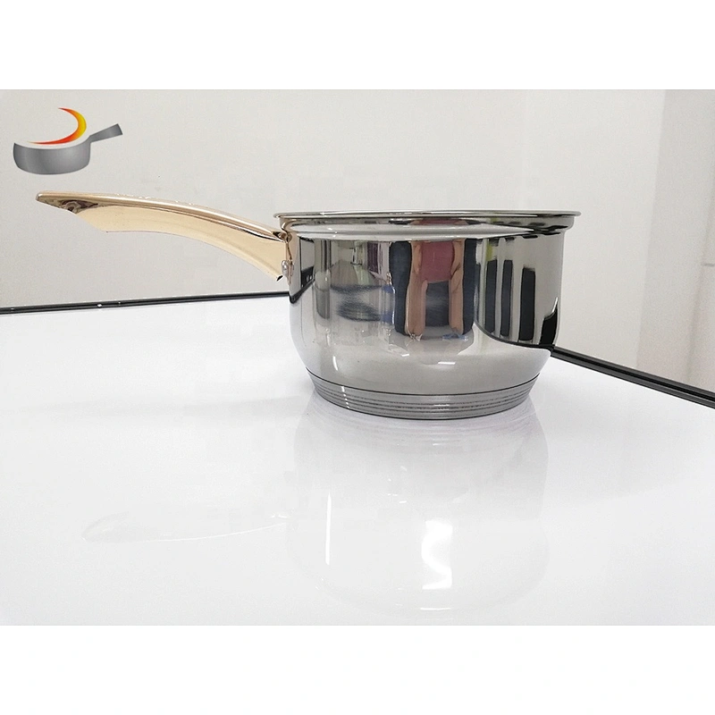 Kitchen accessories technique tri ply 12pcs Stainless Steel Cookware Sets fry pan saucepan set with ss handle gold handle