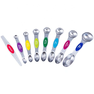 Wholesale kitchen tools Mini Style 7pcs colorful 2 in 1 Stainless Steel Measuring Spoon Set