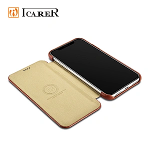 ICARER 2019 Hot Sell Luxury Genuine Mobile Phone Leather Case for iPhone X Side Open Case