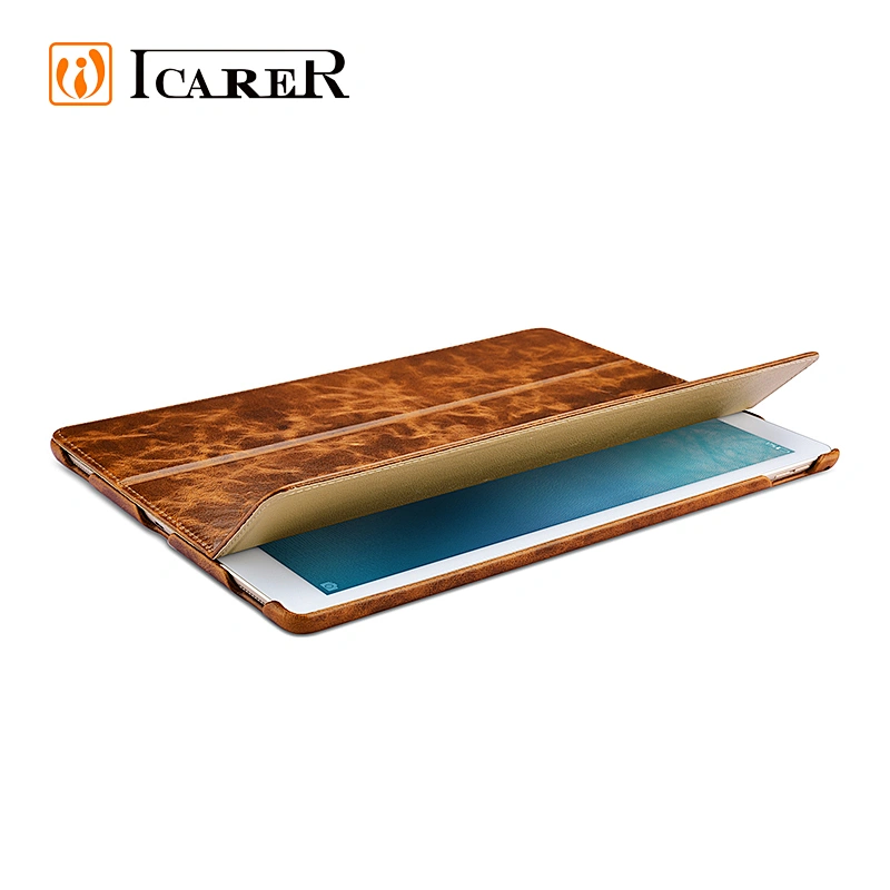 ICARER High Quality Oil Wax Vintage Genuine Leather Folio Case for iPad Pro 12.9 inch 9.7 inch