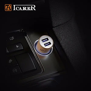 ICARER Luxury Genuine Leather USB Car Charger USB 3.0 Car Battery Charger