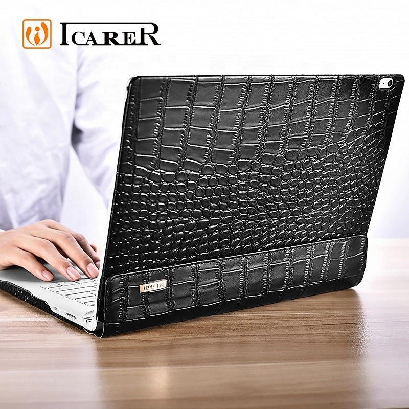 2019 Top Grade Innovative Design Embossed Crocodile Pattern Genuine Cowhide Leather Detachable Flip Case for Surface Book 2