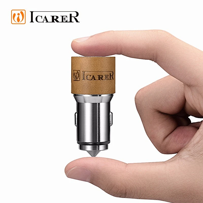 ICARER Luxury Genuine Leather USB Car Charger USB 3.0 Car Battery Charger