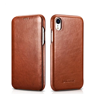 ICARER Hot Selling Type Curved Edge Mobile Phone Case Vintage Series Real Cowhide Leather Flip Case for iPhone XR XS Max